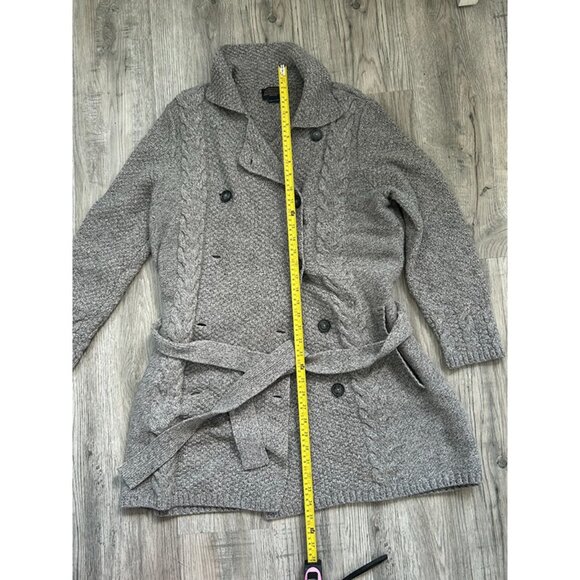Pendleton Womens Gray Knit Lambswool Belted Double Breasted Sweater Size 1X - Picture 8 of 11